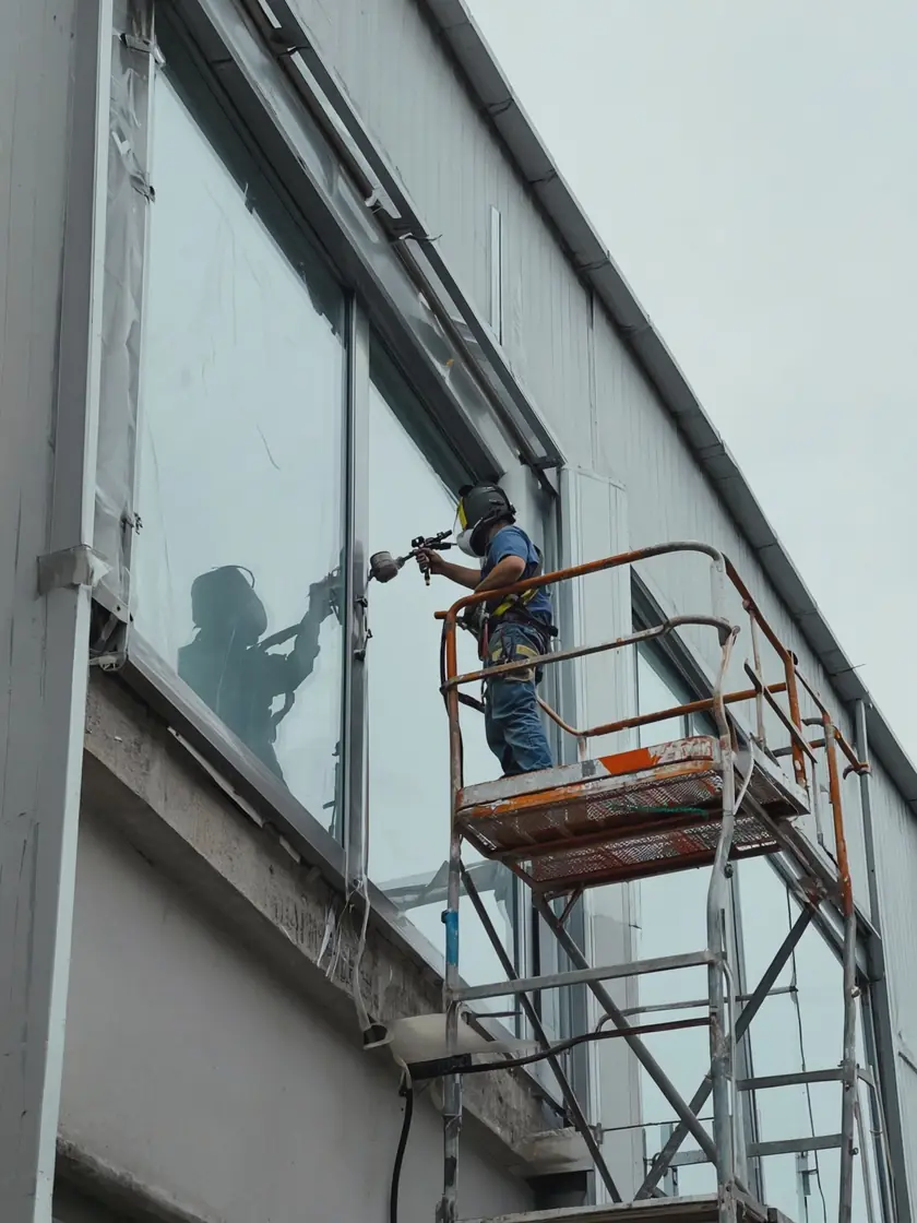 Commercial spraying: on the scaffold