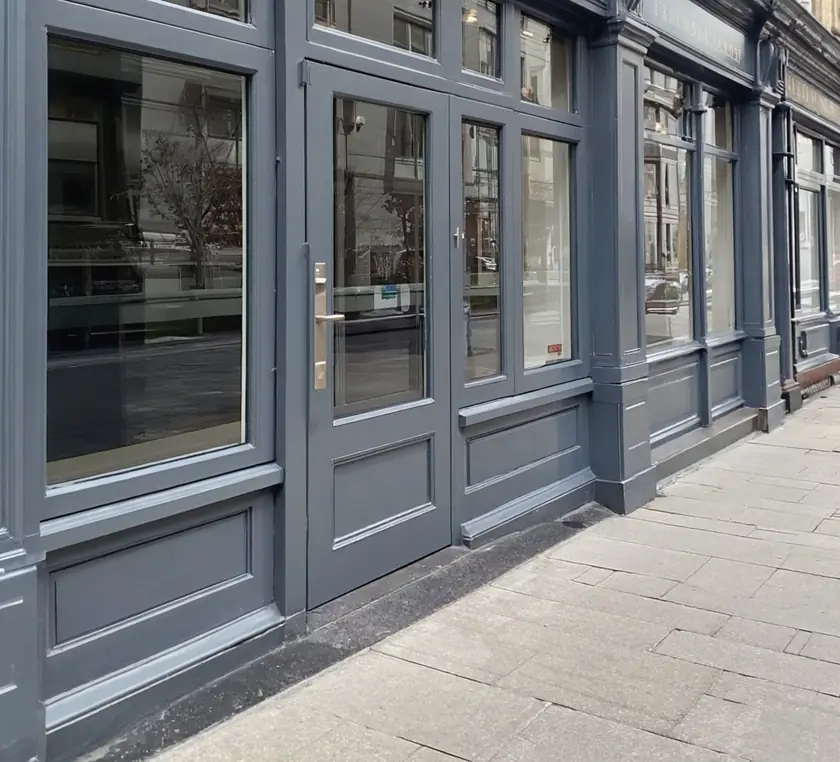 Shop Front Spraying — freshly sprayed finish