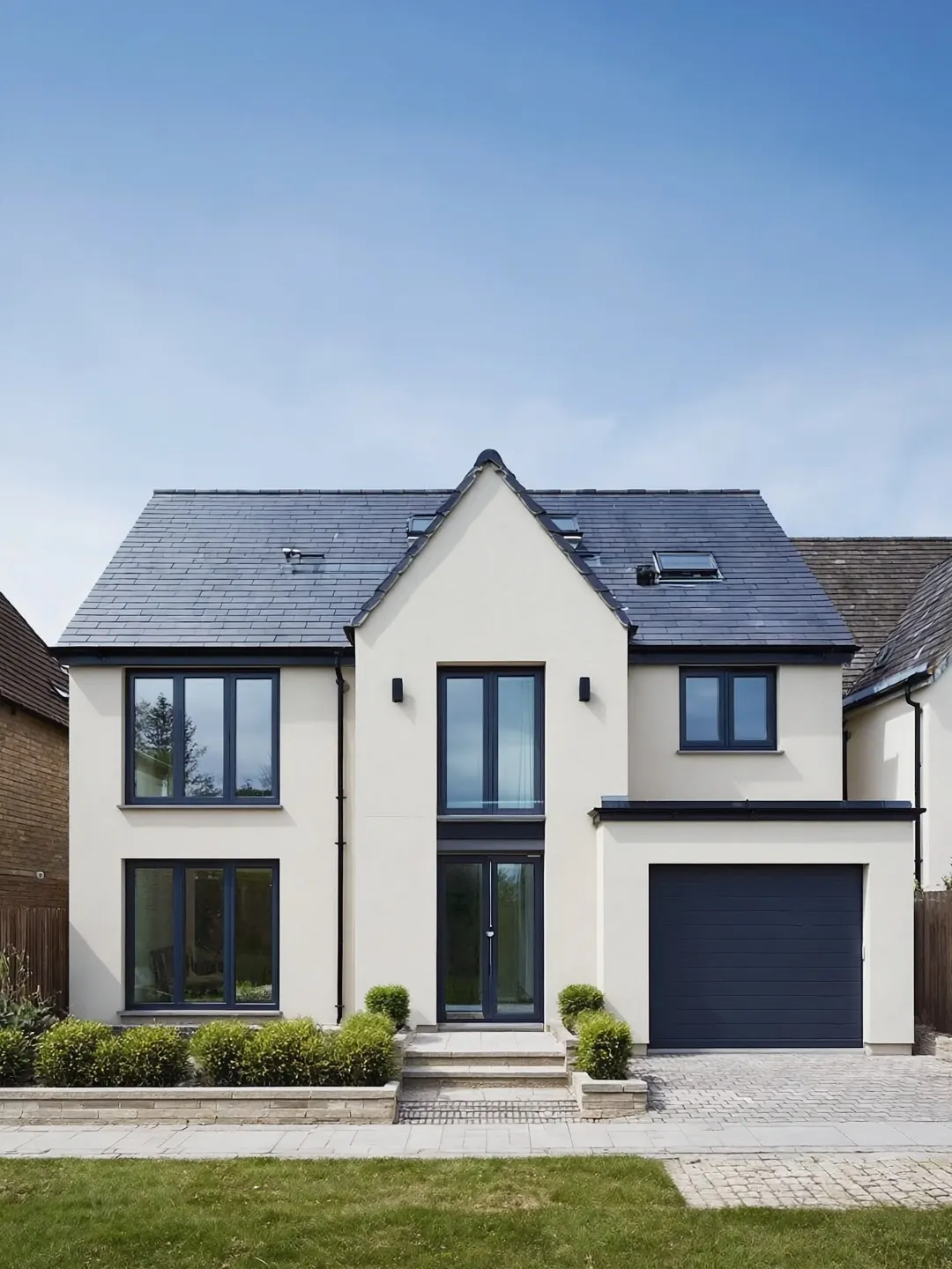 A UK house with uPVC windows and door freshly resprayed anthracite grey