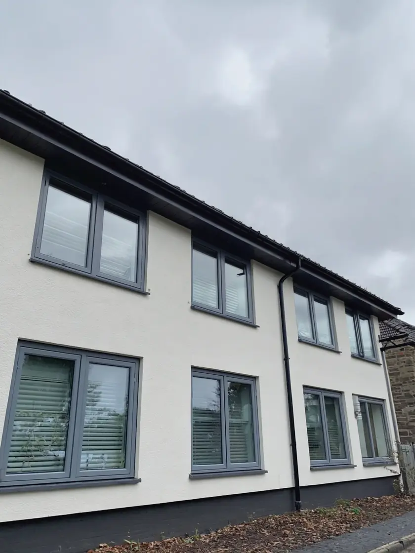 uPVC window spraying: row of windows